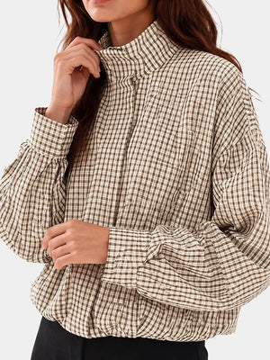 Gingham Cropped Zip-Up Jacket