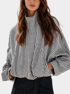Gingham Cropped Zip-Up Jacket