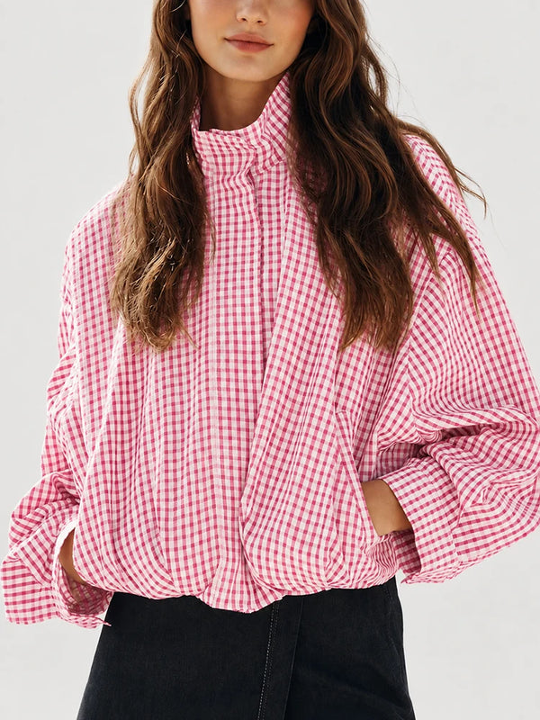 Gingham Cropped Zip-Up Jacket