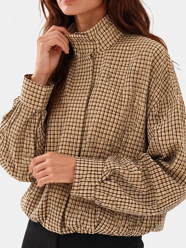 Gingham Cropped Zip-Up Jacket