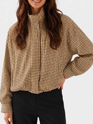 Gingham Cropped Zip-Up Jacket