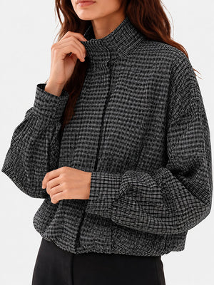 Gingham Cropped Zip-Up Jacket
