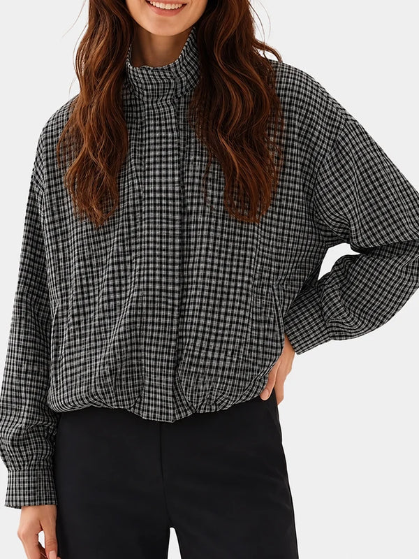 Gingham Cropped Zip-Up Jacket