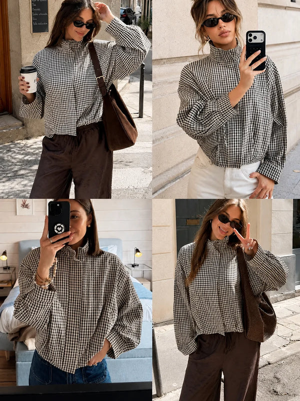 Gingham Cropped Zip-Up Jacket