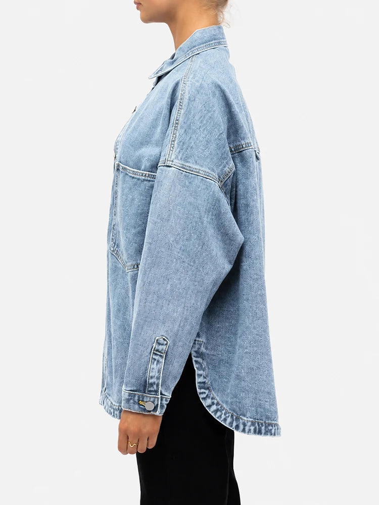 Vintage Wash Oversized Denim Shirt Jacket