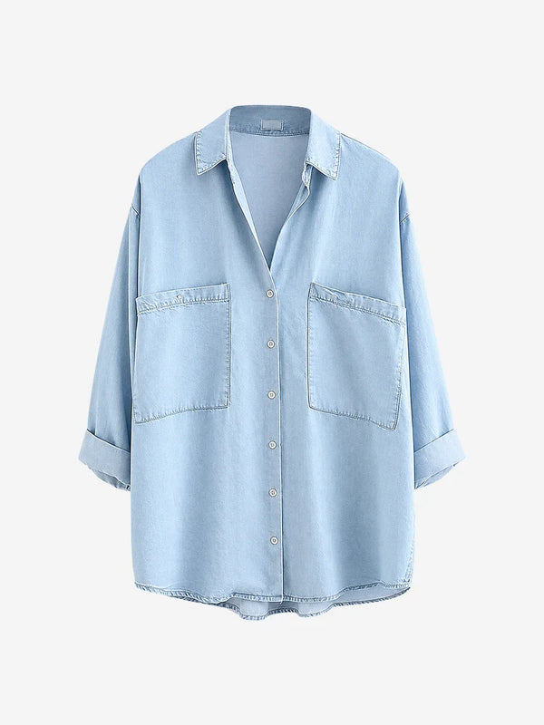 Women’s Soft Lyocell Denim 3/4-Sleeve Button-Up Shirt