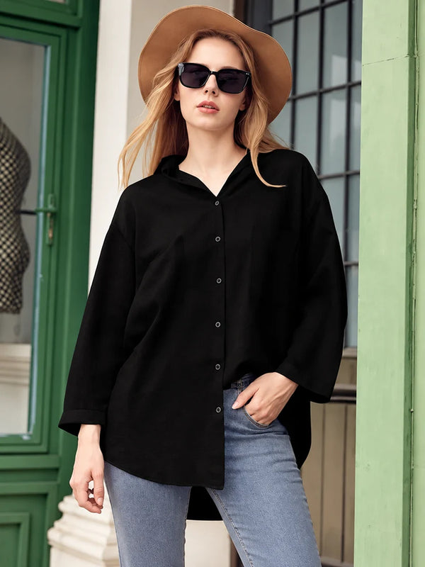 Women’s Soft Lyocell Denim 3/4-Sleeve Button-Up Shirt