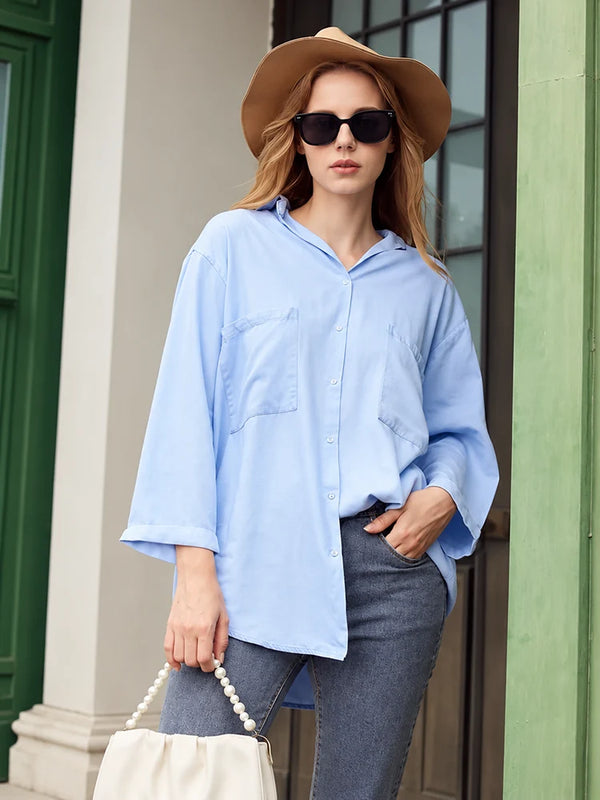 Women’s Soft Lyocell Denim 3/4-Sleeve Button-Up Shirt