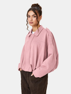 Women's Vintage Collared Zip Up Jacket Oversized Casual Outerwear
