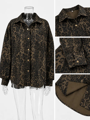 Women’s Animal Print Shacket – Oversized Button-Down Long Sleeve Shirt Jacket