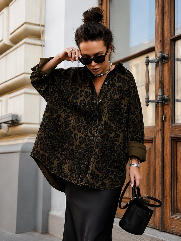 Women’s Animal Print Shacket – Oversized Button-Down Long Sleeve Shirt Jacket