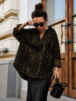 Women’s Animal Print Shacket – Oversized Button-Down Long Sleeve Shirt Jacket