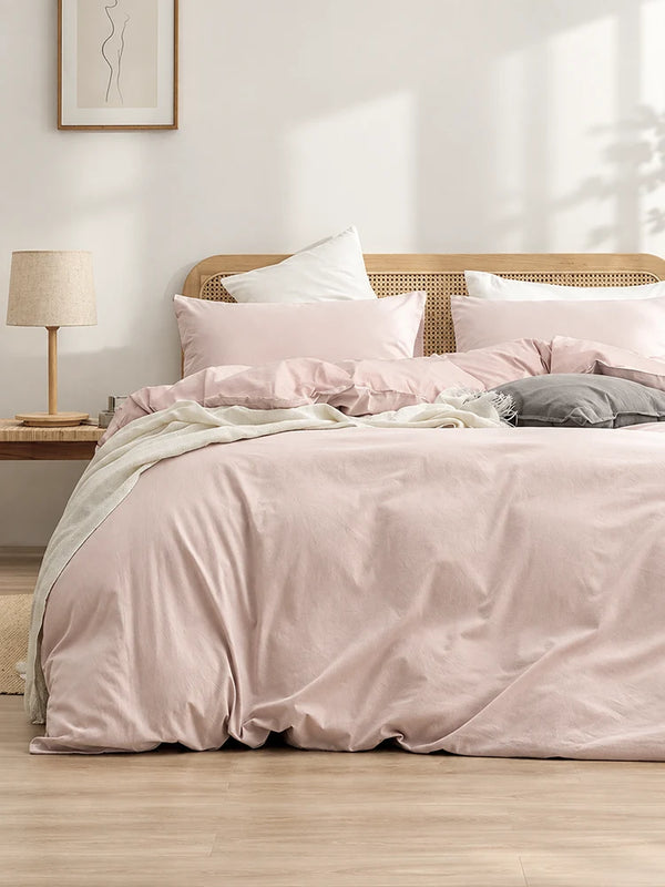 4 Piece Brushed Microfiber Bedding Set Solid Color Duvet Cover and Sheets