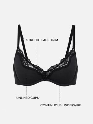 Women's Unlined Lace Plunge Bra – Deep V Balconette Underwire Demi Bra